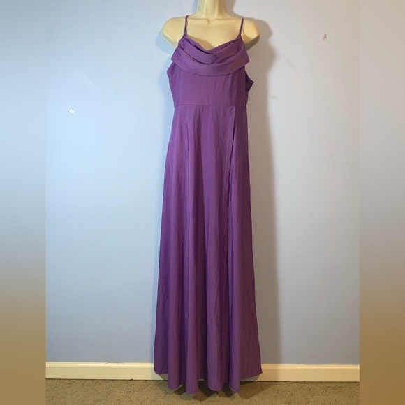 Faeriesty Elegant Purple cowl drape neck spaghetti strap slit Evening Gown XL - Picture 2 of 7